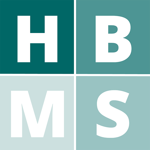 School Logo in different shades of green with letters HMBS