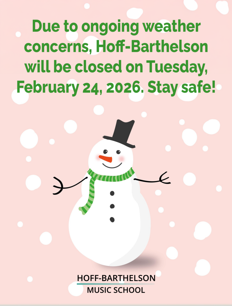 Snowman on pink snowy background with weather closing information