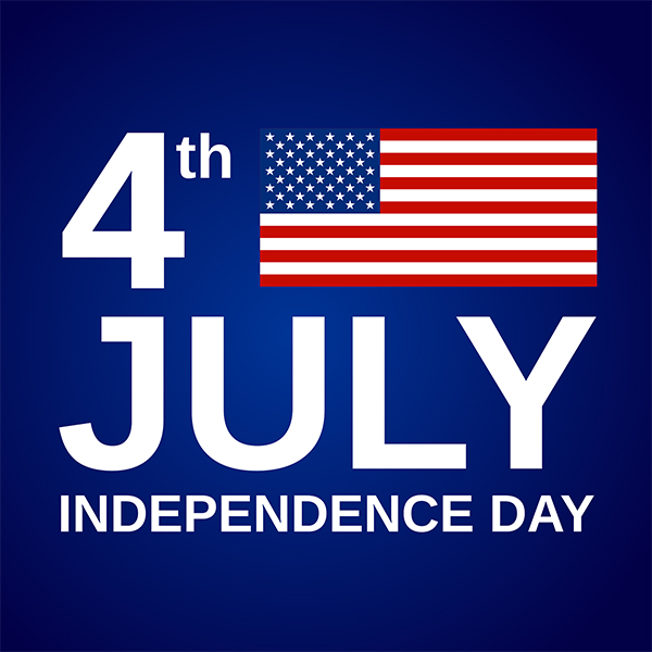 Blue background with text July 4 Independence Day
