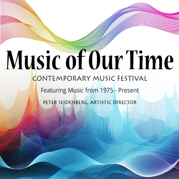 Colorful sound waves with type Music of Our Time Festival