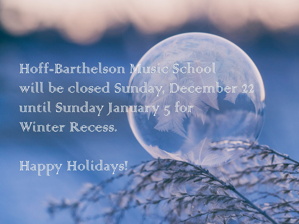 Winter Scene with text announcing Hoff-Barthelson's Winter Recess